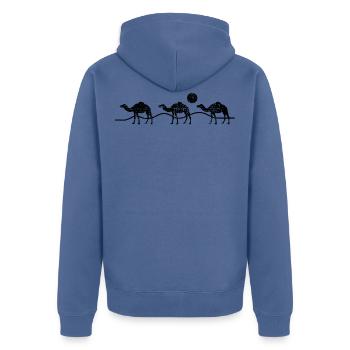 camel - Unisex Premium Organic Zip Hoodie - stone blue - Back - Nico (187cm)