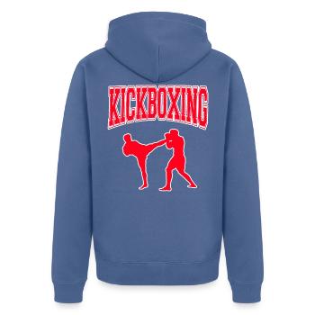 Kickboxen Kickboxer Fitness Sport - Unisex Premium Bio Zip Hoodie - Taubenblau - Hinten - Nico (187cm)