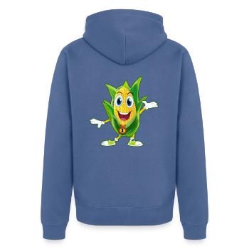 maize corn popcorn Seller tee tshirt i love best - Unisex Premium Organic Zip Hoodie - stone blue - Back - Nico (187cm)