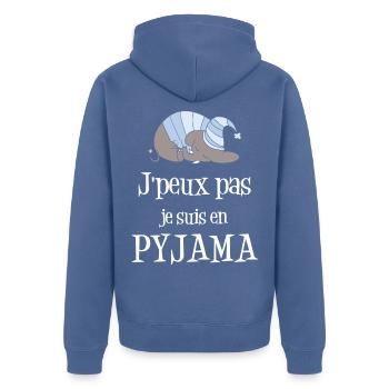 T-shirt j'peux pas j'suis en pyjama - Veste à capuche bio Premium Unisexe - bleu pigeon - Dos - Nico (187cm)
