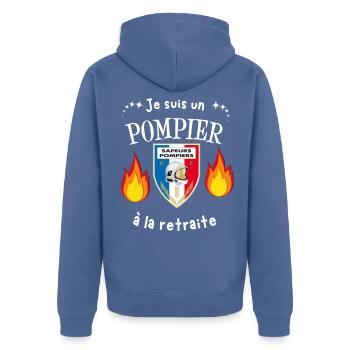 T-shirt je suis pompier a la retraite cadeau - Veste à capuche bio Premium Unisexe - bleu pigeon - Dos - Nico (187cm)