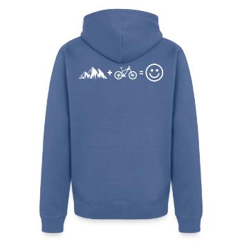 Le VTT et la montagne, c’est la chance - Veste à capuche bio Premium Unisexe - bleu pigeon - Dos - Nico (187cm)