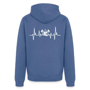 Feuerwehr Herzschlag Feuerwehrmann - Unisex Premium Bio Zip Hoodie - Taubenblau - Hinten - Nico (187cm)