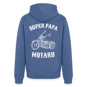 Super Papa Biker-Geschenk Vatertag - Unisex Premium Bio Zip Hoodie - Taubenblau - Hinten - Nico (187cm)