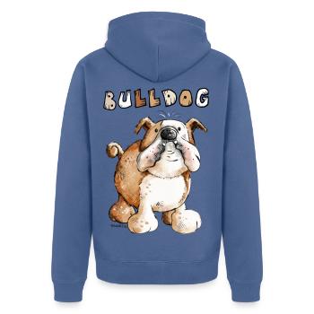 Bulldog anglais - Veste à capuche bio Premium Unisexe - bleu pigeon - Dos - Nico (187cm)