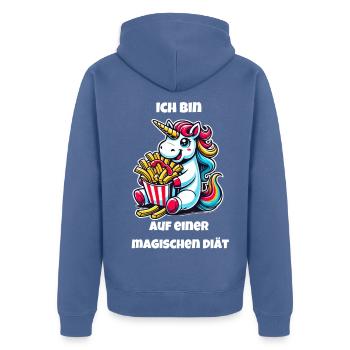 Einhorn Pommes Spaß - Unisex Premium Bio Zip Hoodie - Taubenblau - Hinten - Nico (187cm)