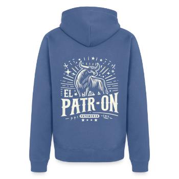 El PatrOn Bull Logo - Unisex Premium Organic Zip Hoodie - stone blue - Back - Nico (187cm)