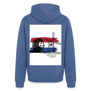Silhouette hollandaise avec lion et moulin à vent - Veste à capuche bio Premium Unisexe - bleu pigeon - Dos - Nico (187cm)