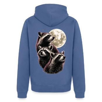 Waschbären Vollmond Nacht Tierliebhaber Lustig - Unisex Premium Bio Zip Hoodie - Taubenblau - Hinten - Nico (187cm)