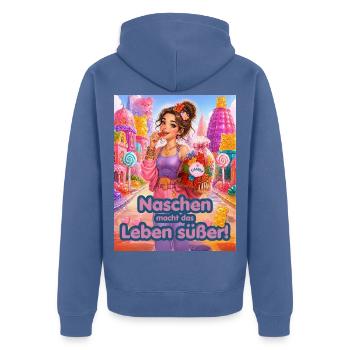 Naschen macht das Leben süßer Design für Poster - Unisex Premium Bio Zip Hoodie - Taubenblau - Hinten - Nico (187cm)
