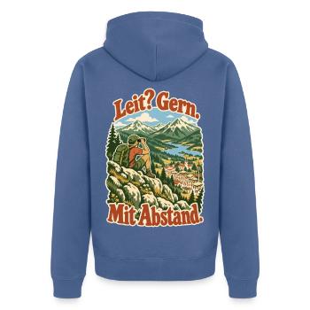 Leit Gern Mit Abstand - Unisex Premium Bio Zip Hoodie - Taubenblau - Hinten - Nico (187cm)