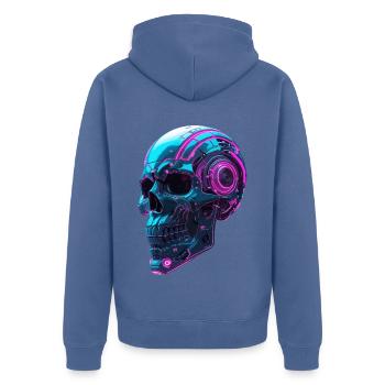 Crâne Cyberpunk – Tête Techno Néon - Veste à capuche bio Premium Unisexe - bleu pigeon - Dos - Nico (187cm)