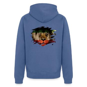 Persia Flag & African Lion Picture - Unisex Premium Organic Zip Hoodie - stone blue - Back - Nico (187cm)