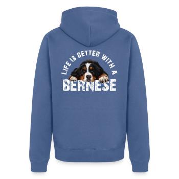 Bouvier bernois - Veste à capuche bio Premium Unisexe - bleu pigeon - Dos - Nico (187cm)