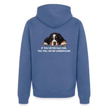 Bouvier bernois - Veste à capuche bio Premium Unisexe - bleu pigeon - Dos - Nico (187cm)