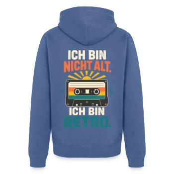 Ich bin nicht alt, ich bin retro – Spruch - Unisex Premium Bio Zip Hoodie - Taubenblau - Hinten - Nico (187cm)