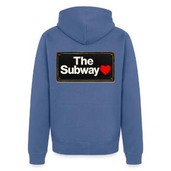 Subway Heart Retro-Schild - Unisex Premium Bio Zip Hoodie - Taubenblau - Hinten - Nico (187cm)