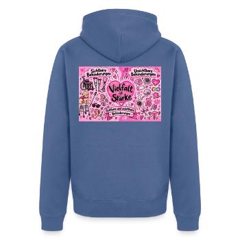 Vielfalt ist Stärke Herzdesign - Unisex Premium Bio Zip Hoodie - Taubenblau - Hinten - Nico (187cm)