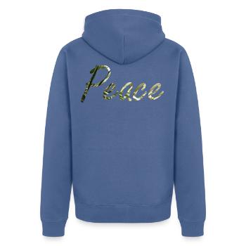 Frieden - Unisex Premium Bio Zip Hoodie - Taubenblau - Hinten - Nico (187cm)