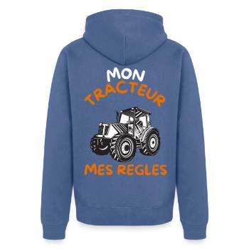 Mon tracteur mes regles cadeau - Veste à capuche bio Premium Unisexe - bleu pigeon - Dos - Nico (187cm)
