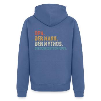 Opa der mann der mythos der schlechte einfluss - Unisex Premium Bio Zip Hoodie - Taubenblau - Hinten - Nico (187cm)