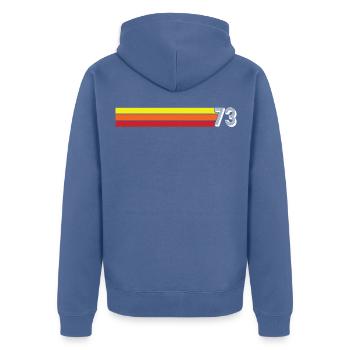 T-shirt rétro 1973 73 millésime 1973 - Veste à capuche bio Premium Unisexe - bleu pigeon - Dos - Nico (187cm)
