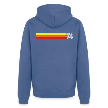T-shirt rétro 1974 74 millésime 1974 - Veste à capuche bio Premium Unisexe - bleu pigeon - Dos - Nico (187cm)