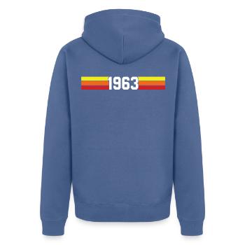 T-shirt rétro 1963 63 millésime 1963 - Veste à capuche bio Premium Unisexe - bleu pigeon - Dos - Nico (187cm)