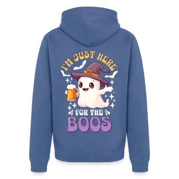Halloween I'm Just Here For The Boos Ghost Beer - Unisex Premium Organic Zip Hoodie - stone blue - Back - Nico (187cm)