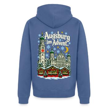 Augsburg im Advent Perlachturm - Unisex Premium Bio Zip Hoodie - Taubenblau - Hinten - Nico (187cm)