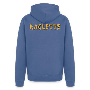 raclette |fromage fondu | lettre fondu - Veste à capuche bio Premium Unisexe - bleu pigeon - Dos - Nico (187cm)