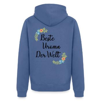 Beste Uroma der ganzen Welt Geschenk floral Uroma - Unisex Premium Bio Zip Hoodie - Taubenblau - Hinten - Nico (187cm)
