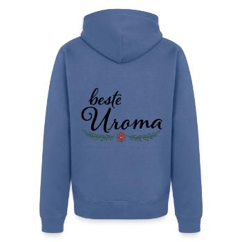 Beste Uroma Geschenk für die liebste Uroma - Unisex Premium Bio Zip Hoodie - Taubenblau - Hinten - Nico (187cm)