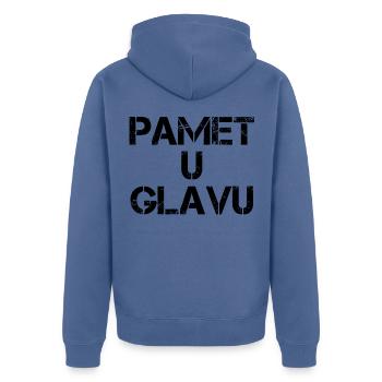 Pamet u glavu - Unisex Premium Bio Zip Hoodie - Taubenblau - Hinten - Nico (187cm)