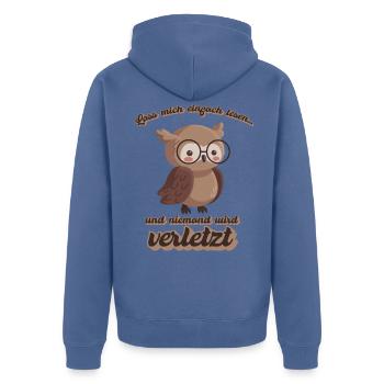 Lass mich einfach lesen und niemand wird verletzt - Unisex Premium Bio Zip Hoodie - Taubenblau - Hinten - Nico (187cm)