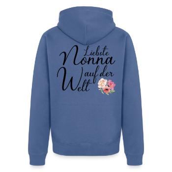 Liebste Nonna auf der Welt für die Oma aus Italien - Unisex Premium Bio Zip Hoodie - Taubenblau - Hinten - Nico (187cm)