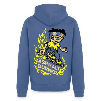 Asphalt burner flex - Unisex Premium Bio Zip Hoodie - Taubenblau - Hinten - Nico (187cm)