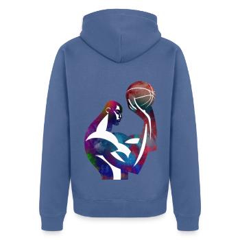 Joueur de basket dans une abstraction colorée - Veste à capuche bio Premium Unisexe - bleu pigeon - Dos - Nico (187cm)