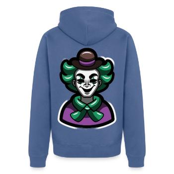 Portrait de dessin animé du Mime Clown Vert - Veste à capuche bio Premium Unisexe - bleu pigeon - Dos - Nico (187cm)