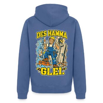 Des hamma glei Handwerker - Unisex Premium Bio Zip Hoodie - Taubenblau - Hinten - Nico (187cm)