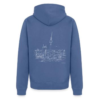 Panorama of Berlin (w) - Unisex Premium Organic Zip Hoodie - stone blue - Back - Nico (187cm)