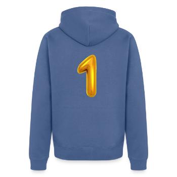1 one gold Airballoon Birthday 1 Jahr Geburtstag - Unisex Premium Bio Zip Hoodie - Taubenblau - Hinten - Nico (187cm)