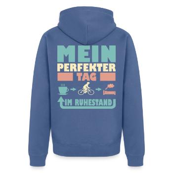 Rente Rentner Ruhestand Fahrrad fahren Spruch - Unisex Premium Bio Zip Hoodie - Taubenblau - Hinten - Nico (187cm)