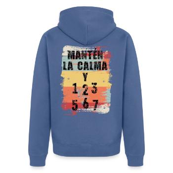 Keep Calm And Dance Salsa - Unisex Premium Bio Zip Hoodie - Taubenblau - Hinten - Nico (187cm)
