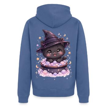 Sorcières - Chat Sorcier Kawaii - Veste à capuche bio Premium Unisexe - bleu pigeon - Dos - Nico (187cm)