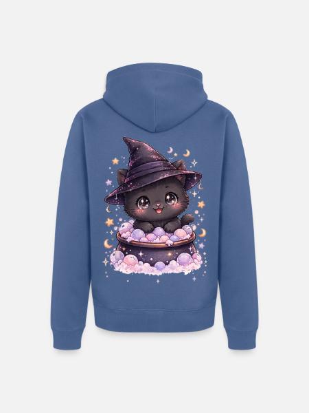 Hexen – Kawaii Hexenkatze - Unisex Premium Bio Zip Hoodie - Taubenblau