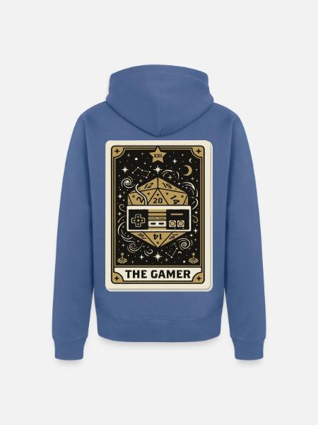 Gamer Tarot – Retro Controller & D20 - Unisex Premium Bio Zip Hoodie - Taubenblau