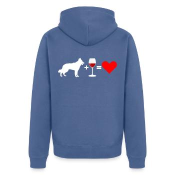 Berger allemand vin vin rouge - j'adore - Veste à capuche bio Premium Unisexe - bleu pigeon - Dos - Nico (187cm)