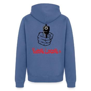 VATOS LOCOS - Unisex Premium Organic Zip Hoodie - stone blue - Back - Nico (187cm)