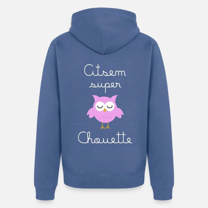 Atsem super chouette (écrit blanc) - Veste à capuche bio Premium Unisexe - bleu pigeon